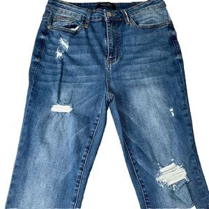 Judy Blue Skinny Fit 11/30 Rainbow Stitched Jeans Womens Denim Blue Distressed‎
